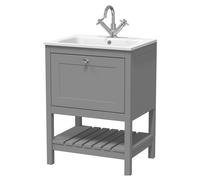 Coppenhall Contemporary 1 Drawer Floor Standing Vanity Unit with Stone Basin, Cool Grey, 600mm