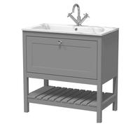 Coppenhall Contemporary 1 Drawer Floor Standing Vanity Unit with Stone Basin, Cool Grey, 800mm