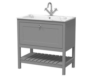Coppenhall Contemporary 1 Drawer Floor Standing Vanity Unit with Stone Basin, Cool Grey, 800mm