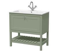 Coppenhall Contemporary 1 Drawer Floor Standing Vanity Unit with Stone Basin, Fern Green, 800mm