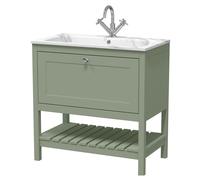 Coppenhall Contemporary 1 Drawer Floor Standing Vanity Unit with Stone Basin, Fern Green, 800mm