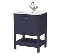 Coppenhall Contemporary 1 Drawer Floor Standing Vanity Unit with Stone Basin, Indigo Blue, 600mm