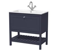 Coppenhall Contemporary 1 Drawer Floor Standing Vanity Unit with Stone Basin, Indigo Blue, 800mm