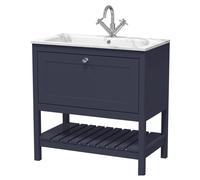 Coppenhall Contemporary 1 Drawer Floor Standing Vanity Unit with Stone Basin, Indigo Blue, 800mm