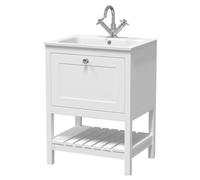Coppenhall Contemporary 1 Drawer Floor Standing Vanity Unit with Stone Basin, Pure White, 600mm