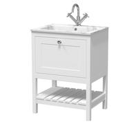 Coppenhall Contemporary 1 Drawer Floor Standing Vanity Unit with Stone Basin, Pure White, 600mm