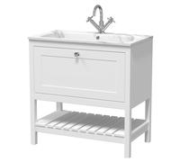 Coppenhall Contemporary 1 Drawer Floor Standing Vanity Unit with Stone Basin, Pure White, 800mm