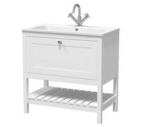 Coppenhall Contemporary 1 Drawer Floor Standing Vanity Unit with Stone Basin, Pure White, 800mm