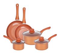 Gr8 Home Copper 8 Piece Carbon Steel Non Stick Kitchen Cookware Set Cooking Pot Frying Pan Saucepan with Glass Lids