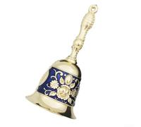 Copper Alloy Hand Bell with Rose Pattern| Retro Metal Service Bell for Hotel Bar Wedding| Clear Loud Tone| Portable Table Dinner Bell 11.1cm Gold(Blue+Gold)