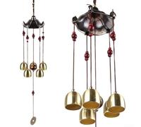 Copper Alloy Wind Chimes for Outdoor Hanging Decor Featuring 5-Bell Configuration and Timeless Ancient Coin Visual Elements