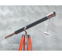 Copper and Brass Telescope with Wooden Tripod Stand - Classic Nautical Design for Home Décor and Stargazing