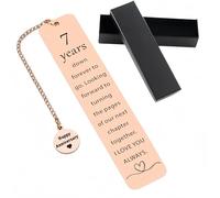 Copper Anniversary Bookmark Gifts for Him Her,7th Anniversary Wedding Gift for Husband Wife Couple,Romantic Bronze Metal Bookmark for Christmas,A/nniversary Gifts for Men Women(7 Years#)