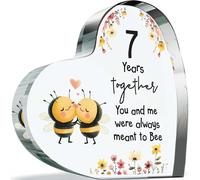 Copper Anniversary Plague Gifts for Husband Wife - Meant to Bee - Happy 7th Wedding Anniversary Present for Partner, 100mm Acrylic Heart Keepsake for Seventh Anniversaries