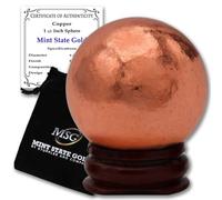Copper Ball Paperweight with Wooden Base | 1.5" (38.1 mm - 0.64 lb) 99.9% Pure Solid Sphere with Certificate of Authenticity