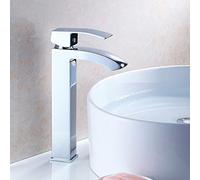Copper Basin Faucet Kitchen Faucet Tall Basin Waterfall Faucet Bathroom Basin Faucet Cold Water Mixer Chrome-Plated Polishing Single Handle