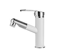 Copper, Basin Mixer tap Pull Out Spray, Basin taps hot and Cold, Bathroom Sink Taps, Basin Mixer taps Bathroom, Pull Down Sprayer-White+Chrome_(White + Silver Circle-Low)