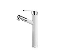 Copper, Basin Mixer tap Pull Out Spray, Basin taps hot and Cold, Bathroom Sink Taps, Basin Mixer taps Bathroom, Pull Down Sprayer-White+Chrome_(White + Silver Circle-Basin taps Tall)