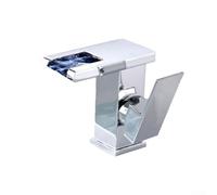 Copper Bathroom Basin Faucet Waterfall Tap with Temperature Sensing Colour Changing LED Light Single Handle Design for Bathroom Cabinet No Tools Required Installation(silver)