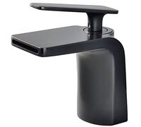 Copper Bathroom Basin Faucet Waterfall Wash Basin Cold and Hot Mixer Tap Single Handle Basin tap Brushed Gold/Black/Chrome (Color : Brushed Gold)