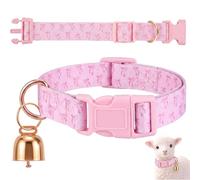 Copper Bell Goat Collar, Pink Bow Girly Style for Pygmy Goats and Lambs | Adjustable Nylon Fit from 13.7 to 20.5 in with Quick Release Buckle for Grazing, Pasture Checks, Feeding Rounds and Barn Care