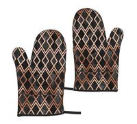 Copper & Black Geo Diamonds, Kitchen Oven Mitts Anti-Slip Cooking Gloves,Heat Resistant Baking Mitts A Pair