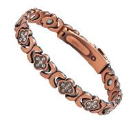 Copper Bracelets for Women - Lucky Four Leaf Clover Magnetic Jewelry | Adjustable Sparkling Cuff Bangle | Elegant Fashion Gift for Mother Wife Wedding Birthday Christmas Holiday