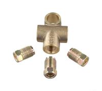 Copper Brake Line Tee Fitting M10x1mm Thread | 3-way copper union, M10x1mm thread, fits 3/16 inch OD pipe, inverted and double for flare compatible, for durable brass