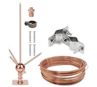 Copper Brass Lightning Rod System Kit With 60 Feet 6 AWG Down Conductor and UL Listed Rod Clamp for Pole Top House Tower Tank Roof Safety (1.7Ft)