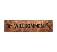 Copper Bronze Blacksmith Forge Workshop Welcome Metal Tin Sign Plaque Wall Decor for Cafe, Club Bar, Office, Home Garden Metal Poster 4x16Inch