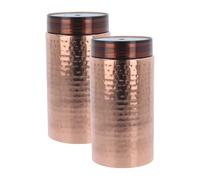 Copper Canisters 2 Pieces Kitchen Storage Hammered Stainless Steel Interior Vertical Canister Storage Tin Jar Multipurpose Airtight for Tea Coffee Sugar Dry Food Snacks Spices Seasoning (2PC - 700ml)