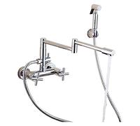 Copper Chrome-Plated Folding Into The Wall Kitchen Faucet Universal Swivel Hot and Cold Vegetable Basin Sink Bathtub Faucet(B)