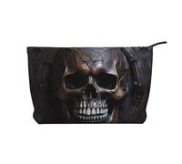 Copper-Colored Skull Printed Corduroy Cosmetic Bag, Large Capacity Waterproof Travel toiletries Storage Bag