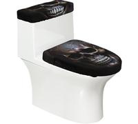 copper-colored skull Printed Toilet Seat Cover Set (2 Pieces) - With Tank Lid - Fits U-shaped or Extended Toilets - Perfect for Housewarming, Birthdays, and Gifts