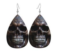 copper-colored skull Teardrop-shaped leather earrings, clothing decoration, suitable for festival parties, holidays and daily life