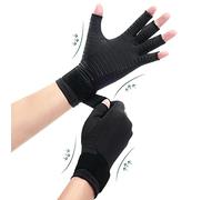 Copper Compression Arthritis Gloves with Strap, Best Copper Infused Glove for Women and Men, Fingerless Glove Hand Wrist Support for Carpal Tunnel, Arthritis, RSI, Tendonitis, 1 Pair, Black (S)