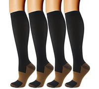 Copper Compression Socks For Men & Women Circulation-Best For Medical Running Hiking Cycling 15-20 mmHg (4 Pairs)