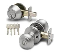 Copper Creek CKDB141-SS CKDB141SS Colonial Door Knob keyed Alike with Deadbolt Combination, Satin Stainless