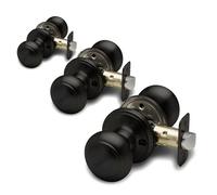 Copper Cr olonial Passage Interior Door Knob - ANSI Grade-3 Certified, Modern Heavy Duty Handle, Easy Install and Reversible for Bedroom, Bathroom and Closets - Matte Black (3 Pack)