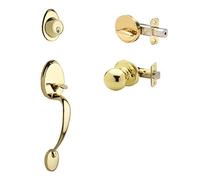 Copper Creek CZ2610XBK-PB Mid-Century Modern Entrance Handleset in Polished Brass with Ball Knob Interior