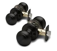 Copper Creek Matte Black Door Knobs - Round Colonial Knob, Non-Locking Passage Handle, Keyless Lockset, Fits All Standard Doors for Home Improvement, Hallway, Closet, Bedroom, Bathroom, 2 Pack