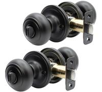 Copper Creek Matte Black Door Knobs - Round Colonial Knob with Privacy Locking Function for Home Improvement, 2 Pack - Fits All Standard Doors - Locking Door Knob for Bedroom and Bathroom Use