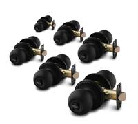 Copper Creek Matte Black Door Knobs - Round Colonial with Privacy Locking Function for Home Improvement - Interior Door Knobs Fits All Standard - Locking Door Knob for Bedroom & Bathroom - 6 Pack