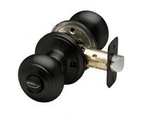 Copper Creek Matte Black Door Knobs - Round Colonial with Privacy Locking Function for Home Improvement - Interior Door Knobs Fits All Standard - Locking Door Knob for Bedroom & Bathroom - 1 Pack