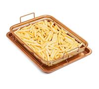 Copper Crisper Tray, BESTHINKY 2-Pieces Nonstick Oven Air Fryer Pan/Tray & Mesh Basket Set for Chicken, French Fries, Onion Rings (A)