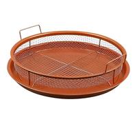Copper Crispy Oven Tray Sets 2-Piece Non-Stick Air Fryer Compatible Crisper Basket and Tray for Healthy Cooking, Baking & Grilling Oven Safe Copper Kitchen Cookware Rectangle & Round (Round 30cm)