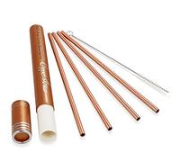 Copper Drinking Straws Gift Set- 8.5 inch Long Authentic Handcrafts Copper Straws with Cleaning Brush for Moscow Mule Mug (Set of 4)