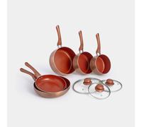 VonShef Pots and Pans Set, 8 Piece Induction Safe, Non-Stick Saucepan and Frying Pan Set, Easy Clean Copper Pots and Pans Set with Glass Lids, PFAS, PTFE, PFOA, Lead & Cadmium Free