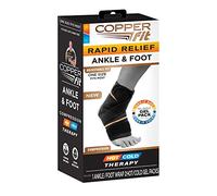 Copper Fit unisex adult Rapid Relief & Hot/Cold Ankle Foot Wrap with Hot Cold Pack, Black, One Size Fits Most US, Black, One size fits most