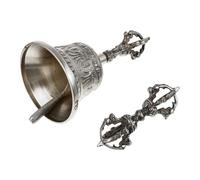 Copper Five Strand Vajra Bell with Dorje, Silver Retro Buddhist Ceremony